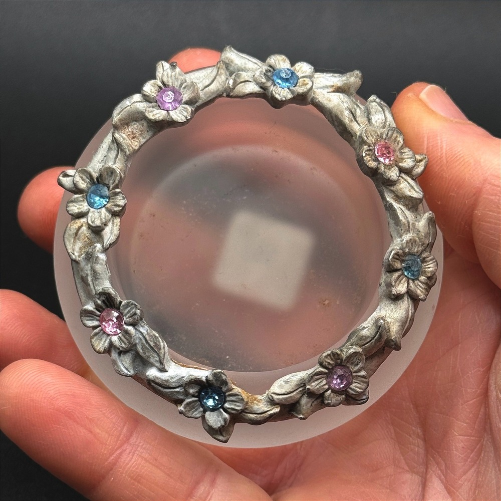 PartyLite Frosted Glass Votive Candle Holder Floral Rhinestone Tealight Cottage - Picture 9 of 9